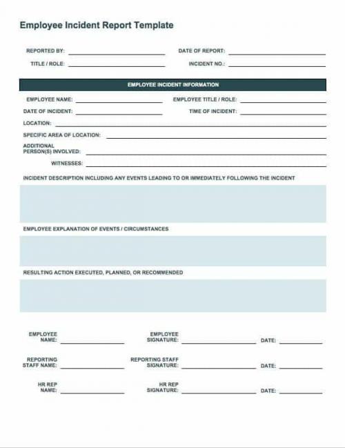 Employee Incident Report Template