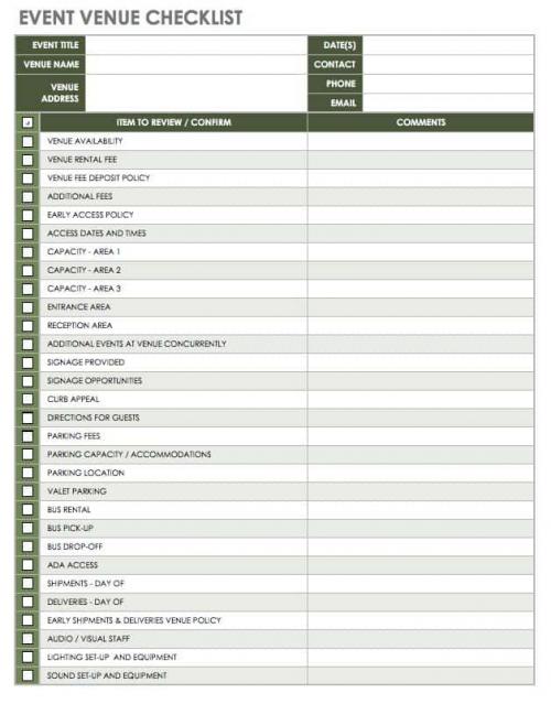 Event Venue Checklist Template