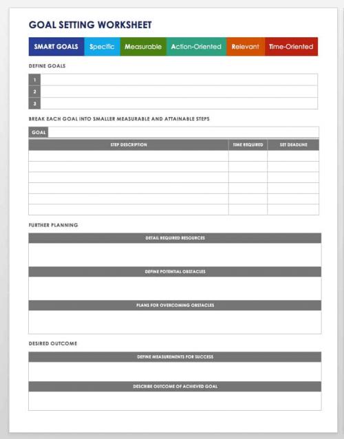 Goal Setting Worksheet Template