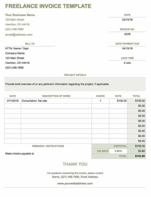google sheets commercial invoice template