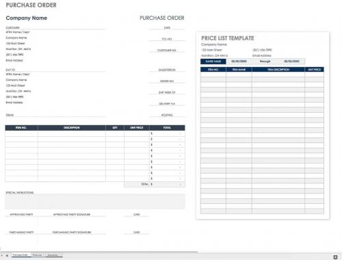 Google Purchase Order with Price List