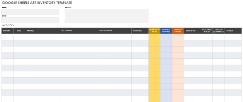 Google Sheets Art Inventory Template