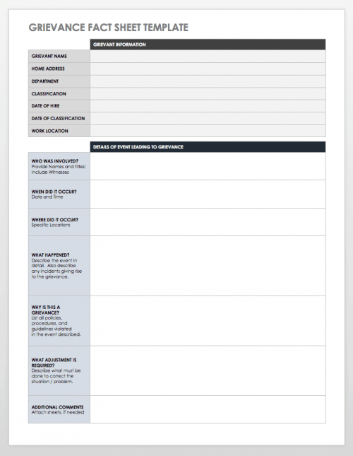 Grievance Fact Sheet Template