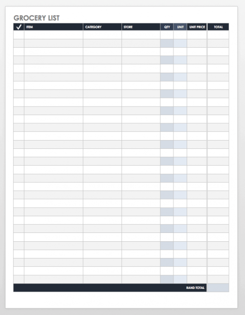 Grocery List Template