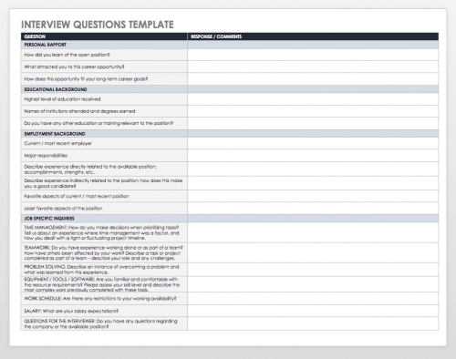 Interview Questions Template