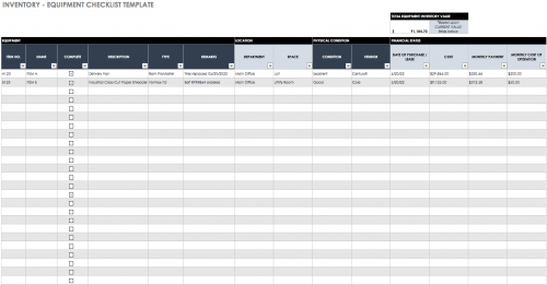 Inventory Equipment Checklist Template