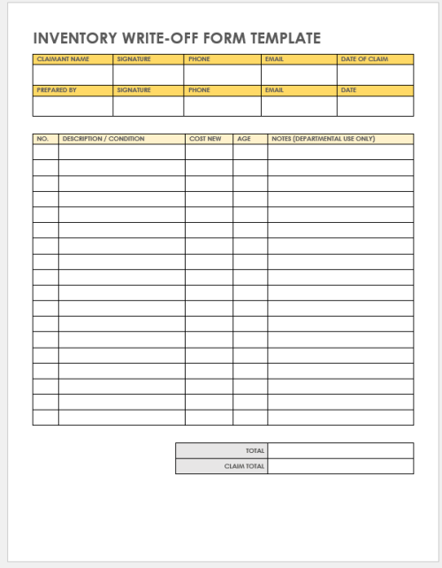 Inventory Write Off Form Template