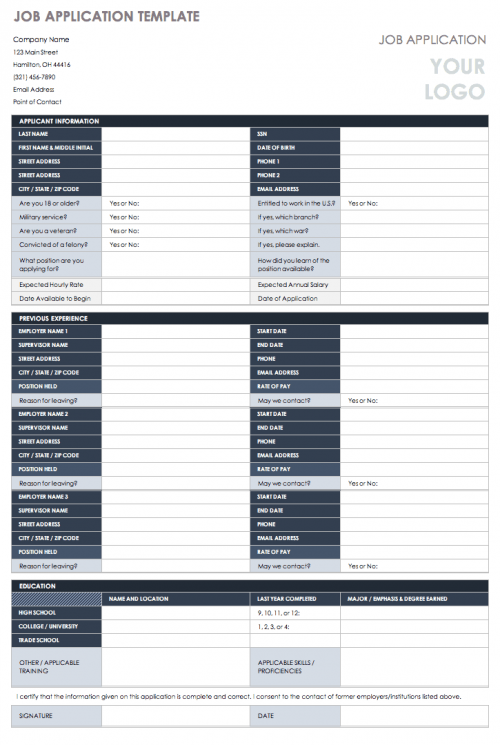 Free Employment Application Templates Smartsheet