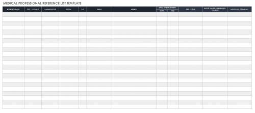 Medical Professional Reference List Template