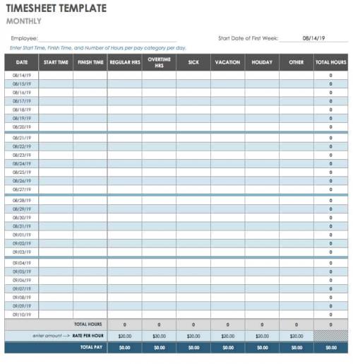 Monthly Timesheet Template