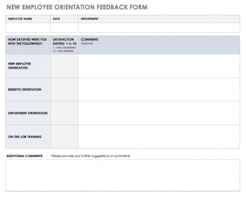 New Employee Orientation Feedback Form Template