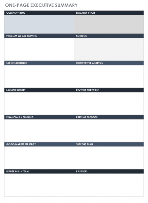 One Page Executive Summary Template