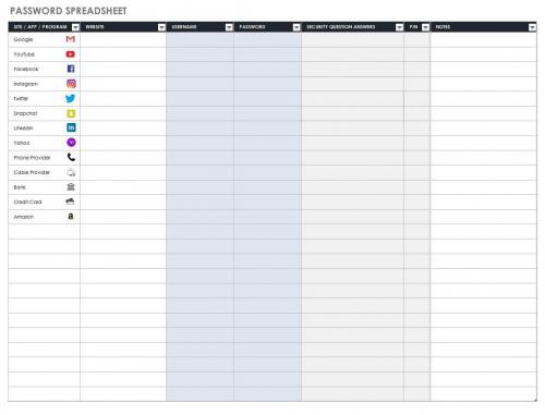 Password Spreadsheet Template