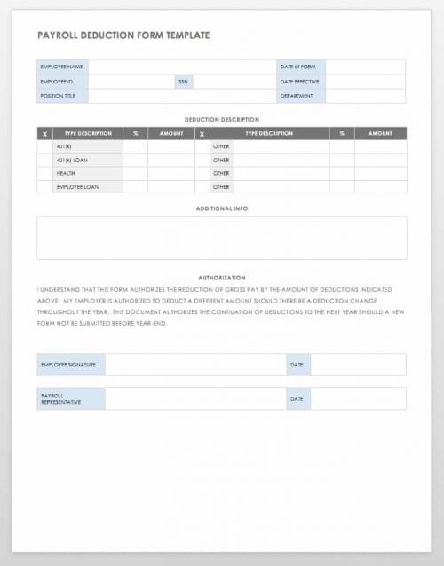 Payroll Deduction Form Template