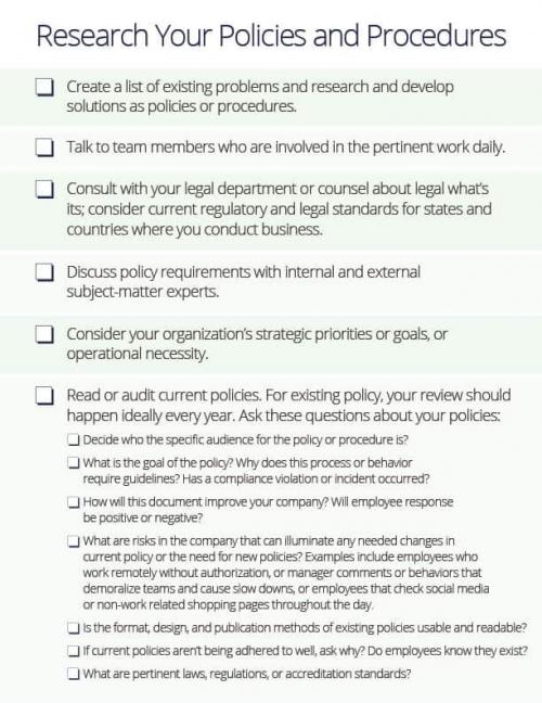 Policy Procedure Research Checklist