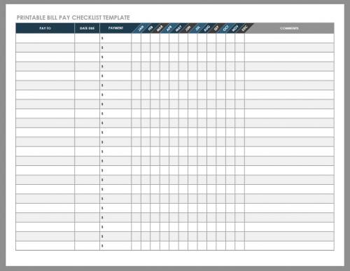 Printable Bill Pay Checklist Template