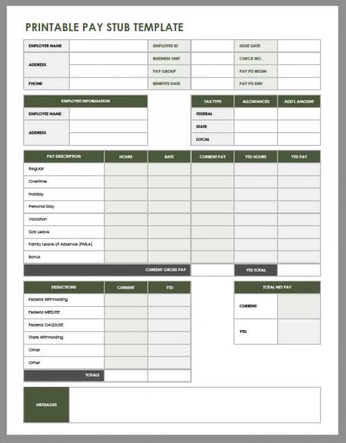 Printable Pay Stub Template