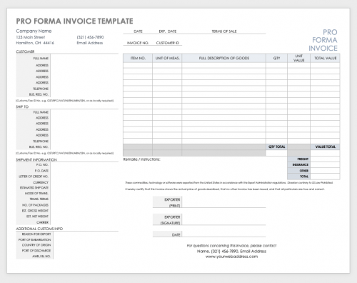 Pro-Forma Invoice Template