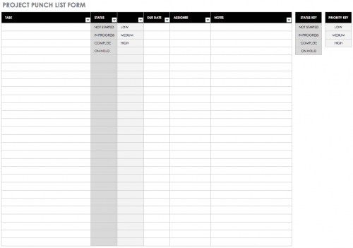 Project Punch List Form Template