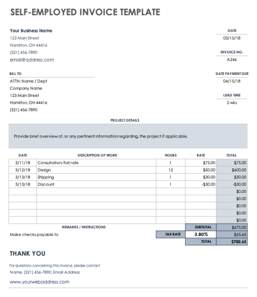 self employed simple invoice template