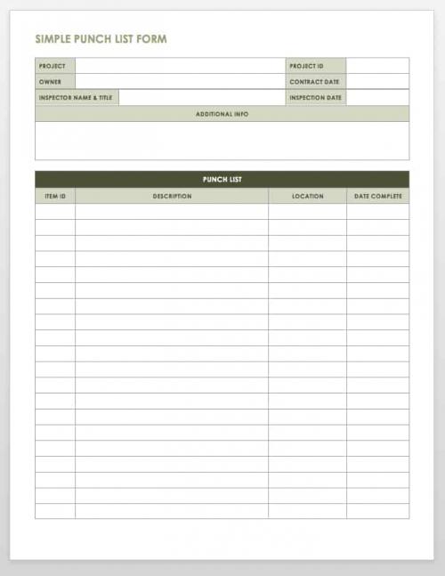 Simple Punch List Template