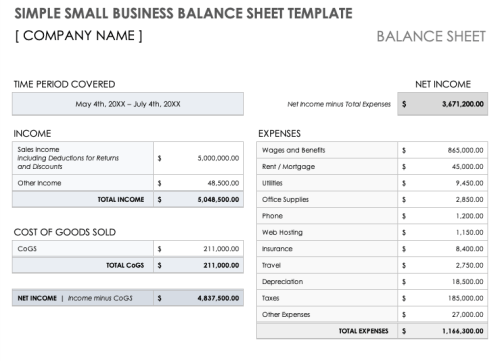 Small Business Balance Sheet Templates | Smartsheet