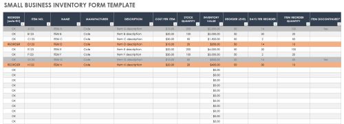 Small Business Inventory Form Template