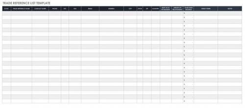 Trade Reference List Template