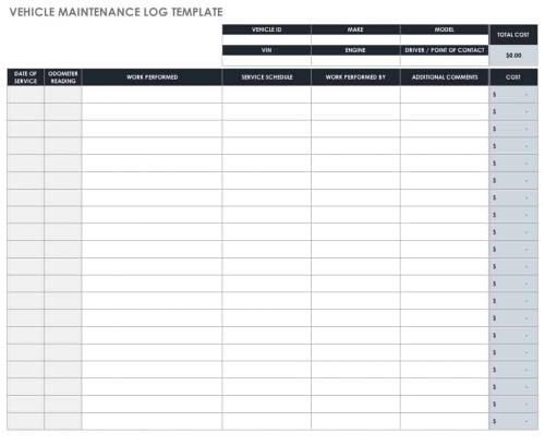 Vehicle Maintenance Log Template