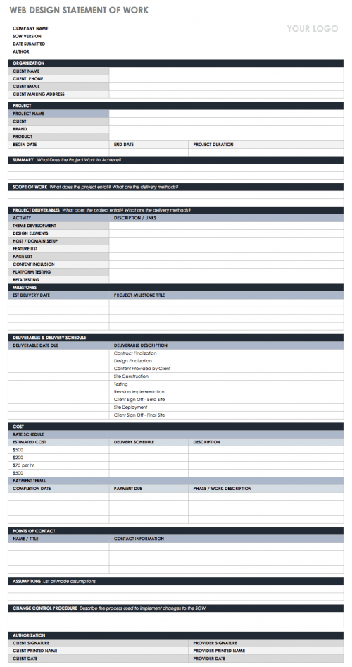 Web Design Statement of Work Template