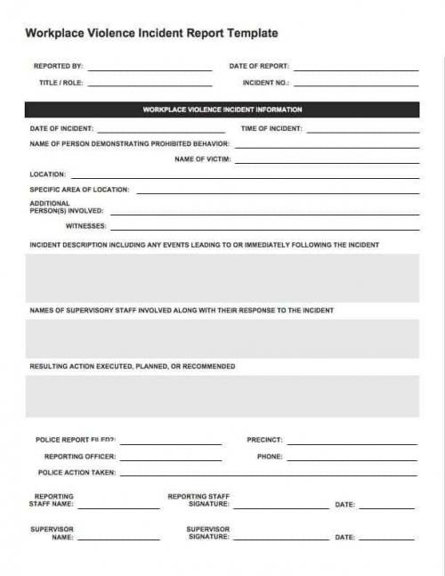 Workplace Violence Incident Report Template