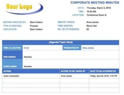 Corporate Meeting Minutes Template