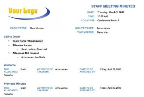 Staff Meeting Minutes Template