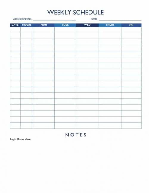 5-Day Work Schedule with Notes