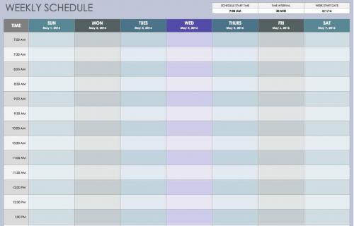 Weekly Schedule Sun thru Sat 30 Min Intervals