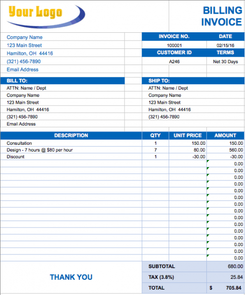 free excel invoice templates smartsheet