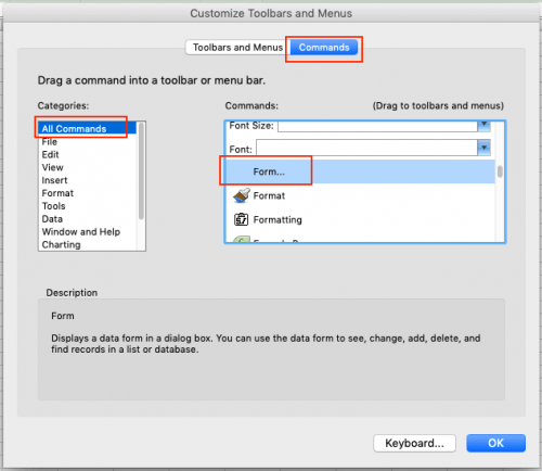 Excel Data Entry Form Select Form Command