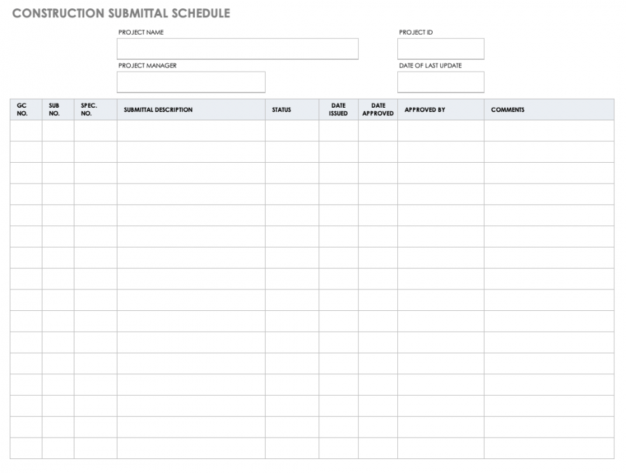 Submittal Schedule Template Excel