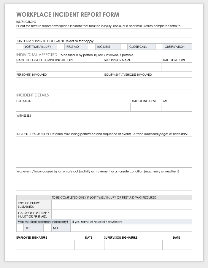 Free Workplace Accident Report Templates | Smartsheet