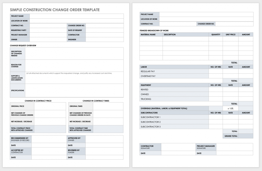 Free Construction Change Order Forms | Smartsheet