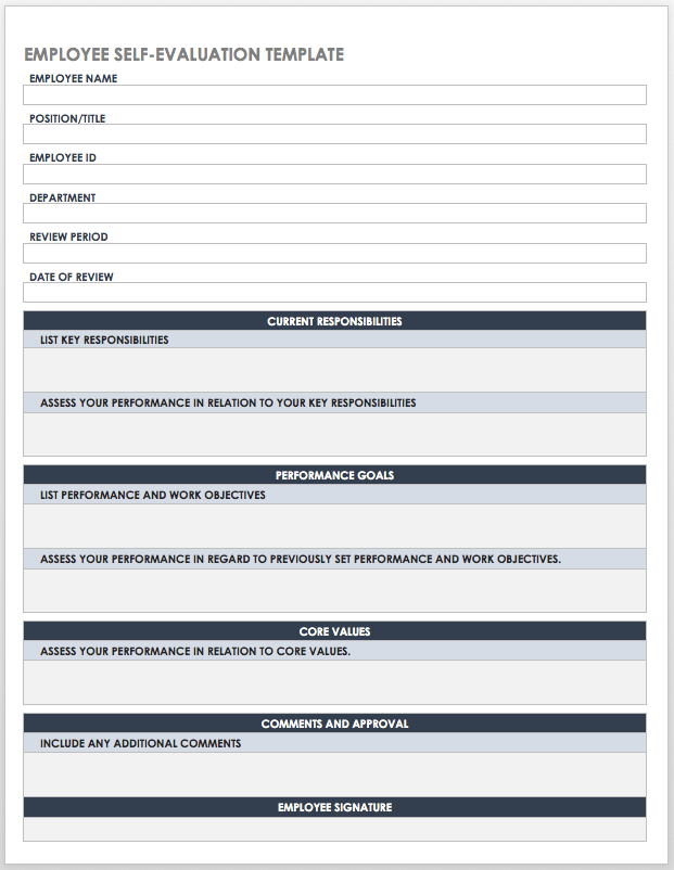 Free Self Evaluation Templates Smartsheet