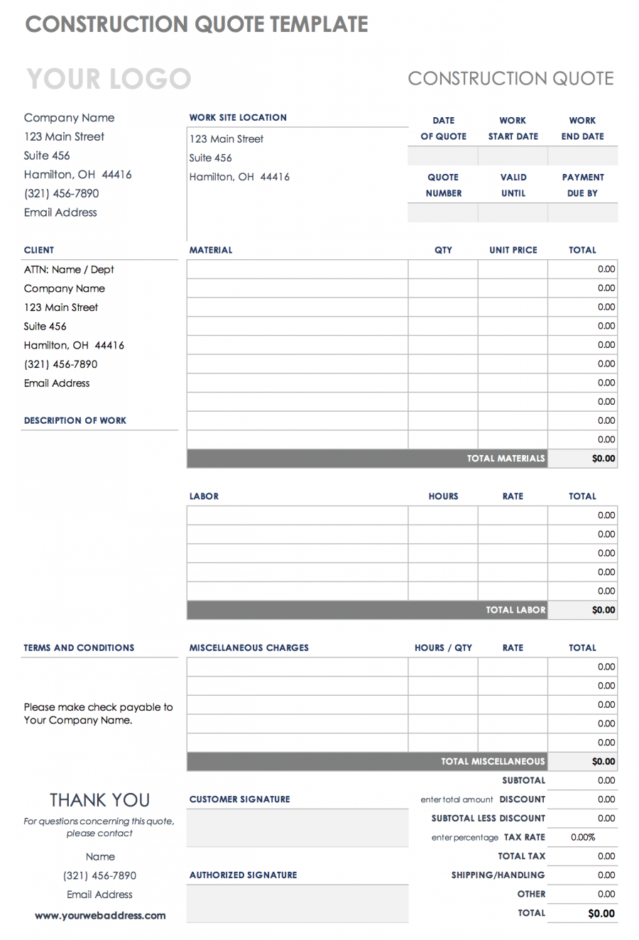 Free Construction Quote Template