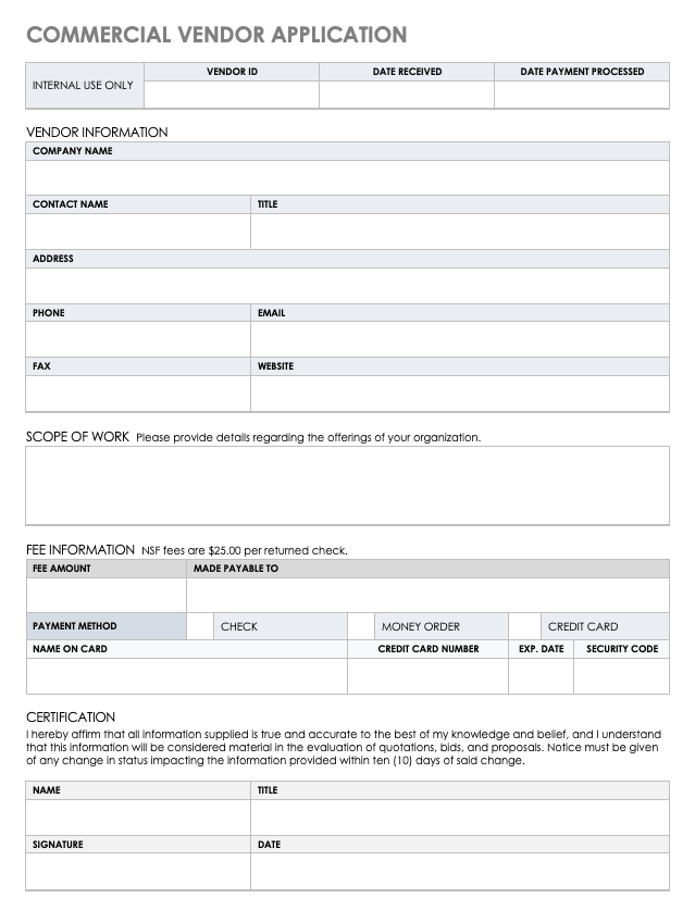 Free Vendor Application Forms & Templates Smartsheet