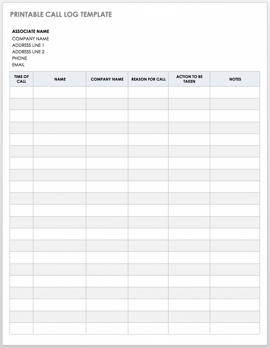 Free Call Log Templates | Smartsheet