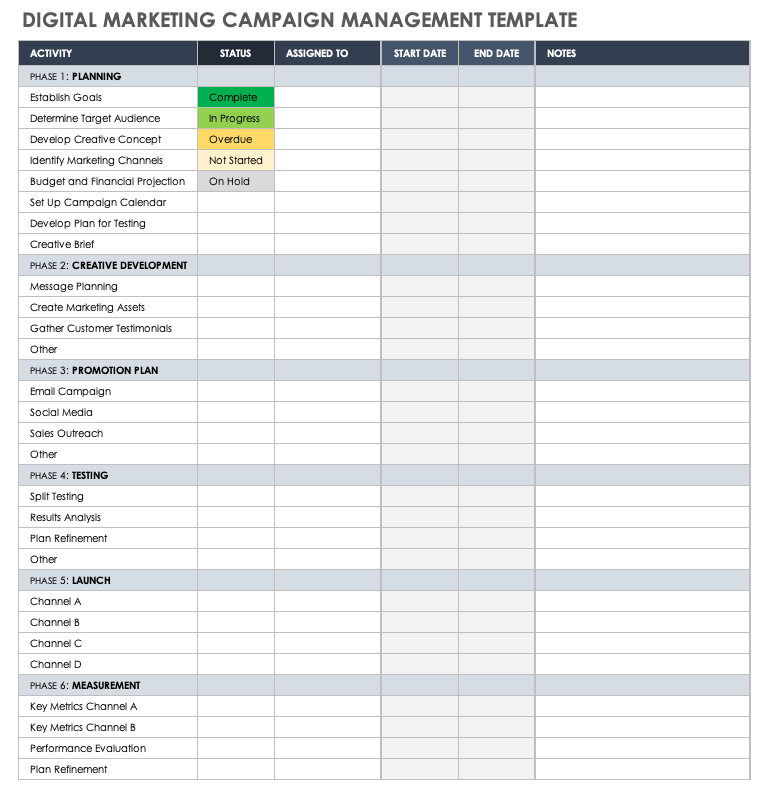 Digital Marketing Report Template Excel
