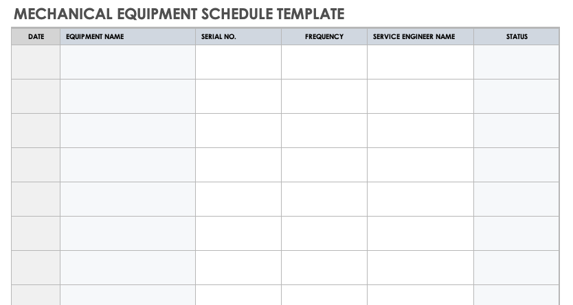 Free Equipment Schedule Templates | Smartsheet