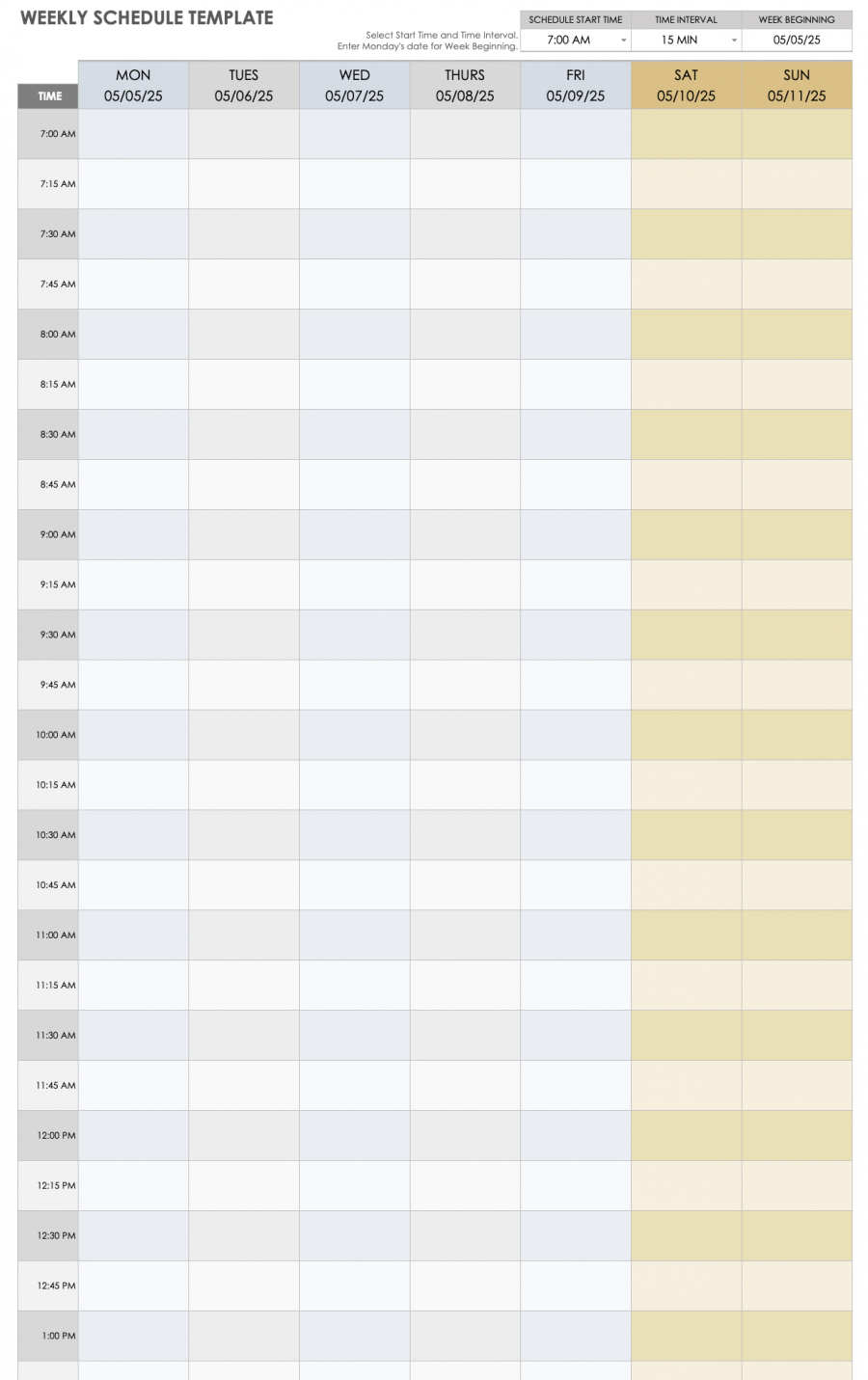 Google Sheets Weekly Schedule Template