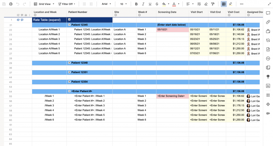 Patient Trial Tracker with Rate Table Template | Smartsheet