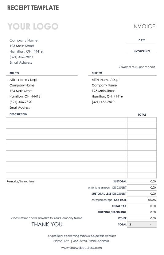 Download Free PDF Receipt Templates Smartsheet