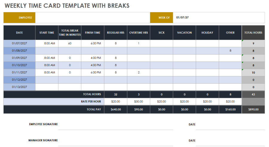 Free Weekly Timesheet and Time Card Templates | Smartsheet